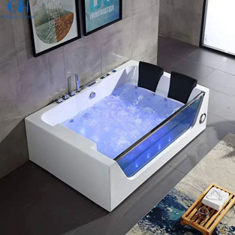 

Surfing Design Freestanding Corner Air Jet Bubble Acrylic Corner Bathtub Hydro Soaking Tub Spa Massage Glass Whirlpool Bathtub