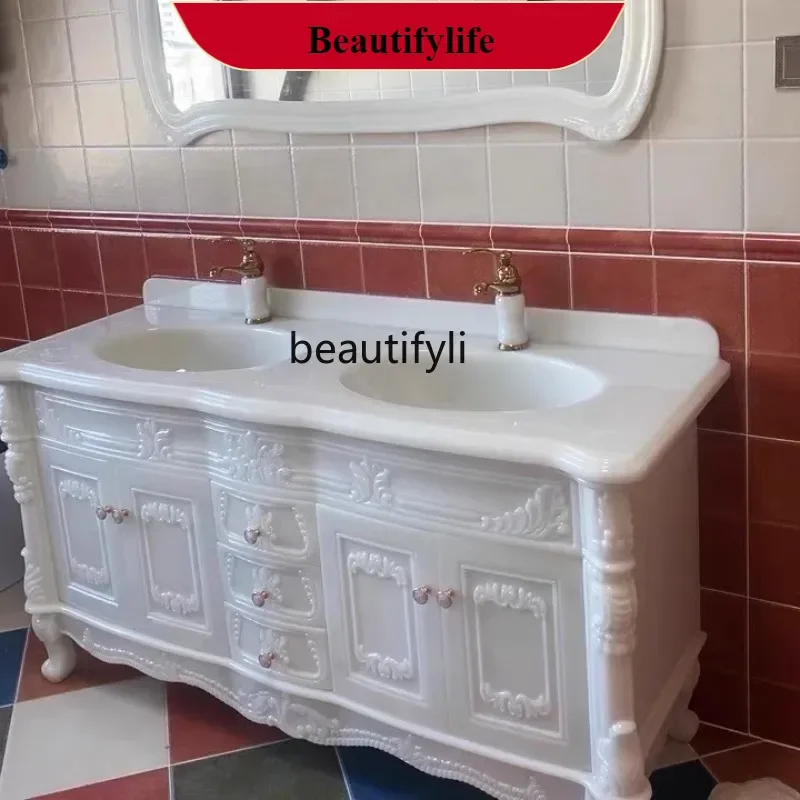 

A185 Luxury European Jade Bathroom Cabinet Combination with Integrated Light Wash Basin And Washing Table