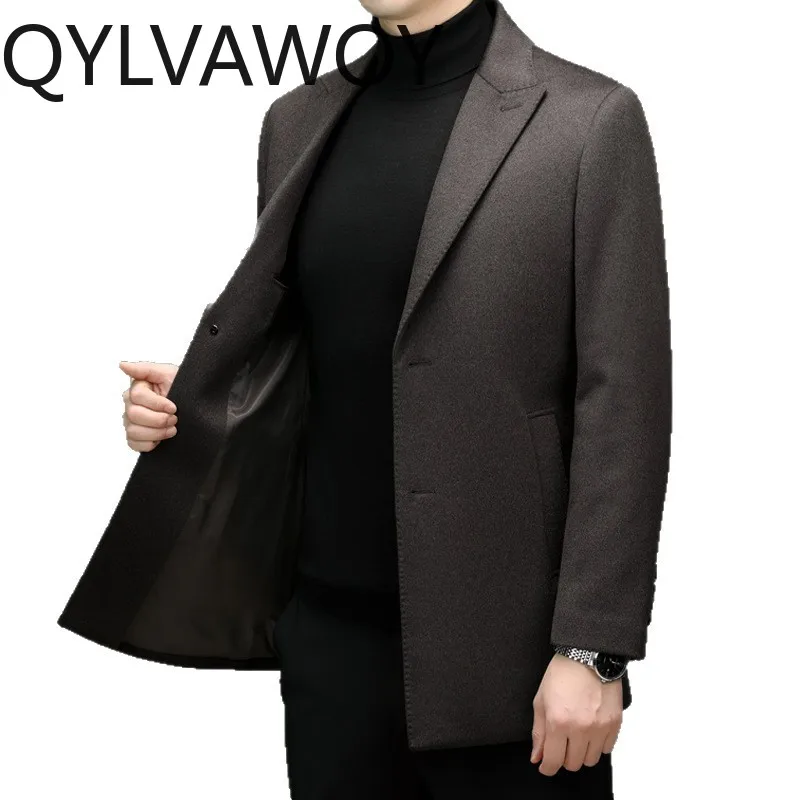 

QYLVAWOY 95.1% Wool Coat Mid-length Blazer Masculino Coats for Men Clothing Double-sided Wool Coat Solid Man Suit Casual 여름바지 남자