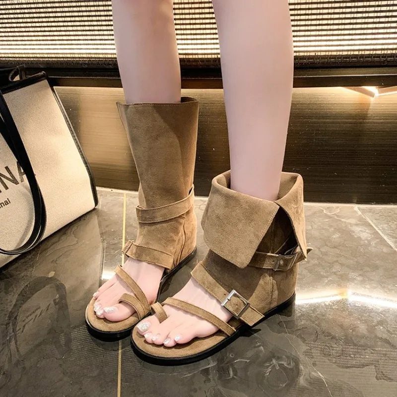 

Women's Suede Hollow Out Cutout Open Toe Thong Strap Buckle Boots Casual Summer Party Gladiator Sandals Ankle Boot Booties Shoes