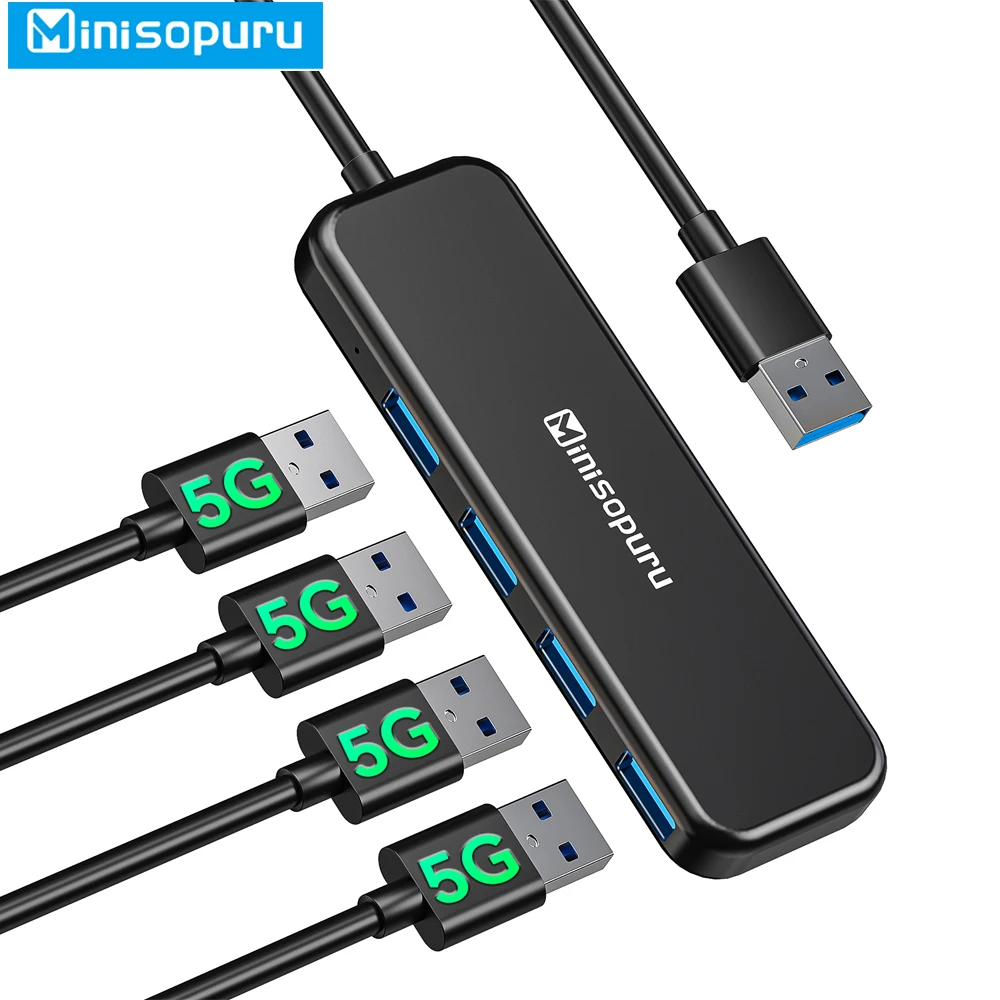 

Minisopuru USB Hub,USB Splitter for Laptop,4 Port USB 3.0 Hub Expander Fast Data Transfer for Windows PC Mac Printer Mobile HDD