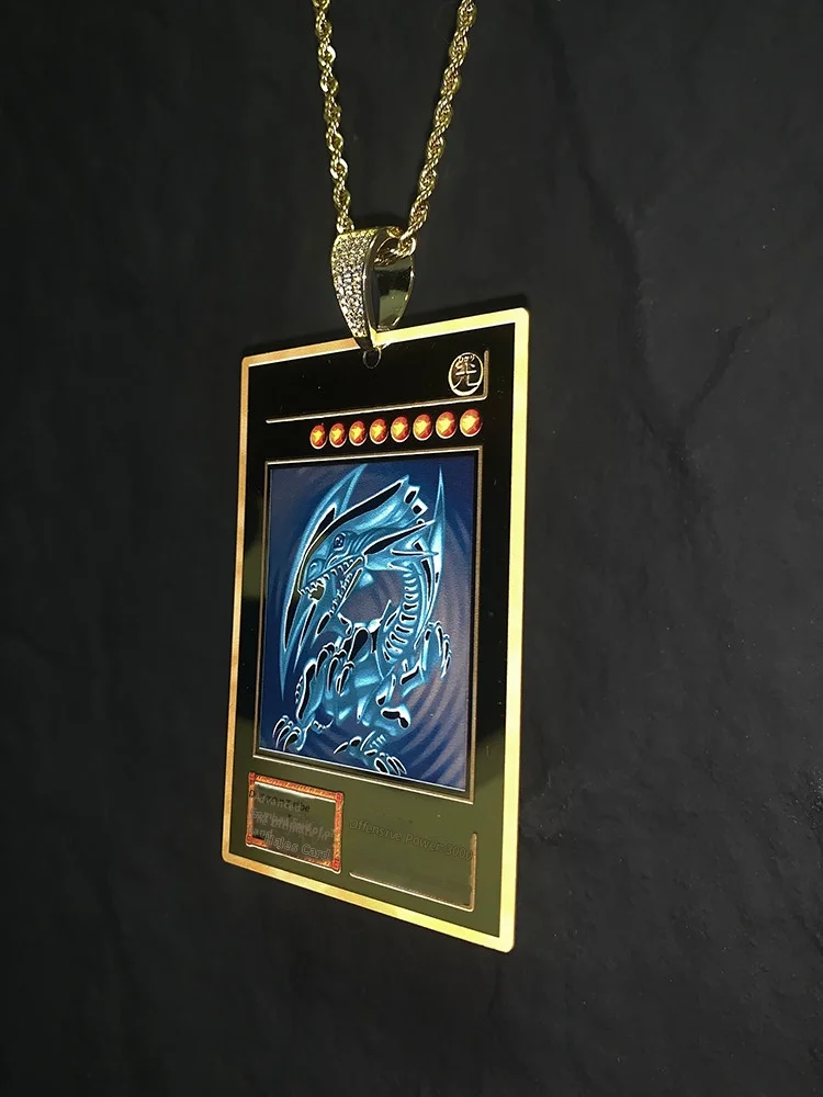 Yu-Gi-Oh! Card Hip-Hop Blue-Eyes White Dragon Pendant Necklace with Chain – Adjustable Length 51–80cm Yu-Gi-Oh! Merchandise Gift