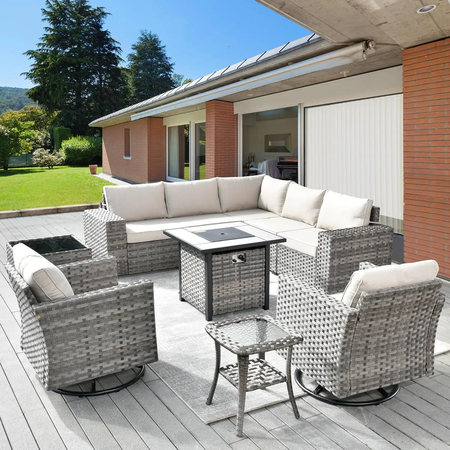 Wicker Outdoor Furniture Set,Patio Sectional Sofa Set  Rattan Modular Conversation Set