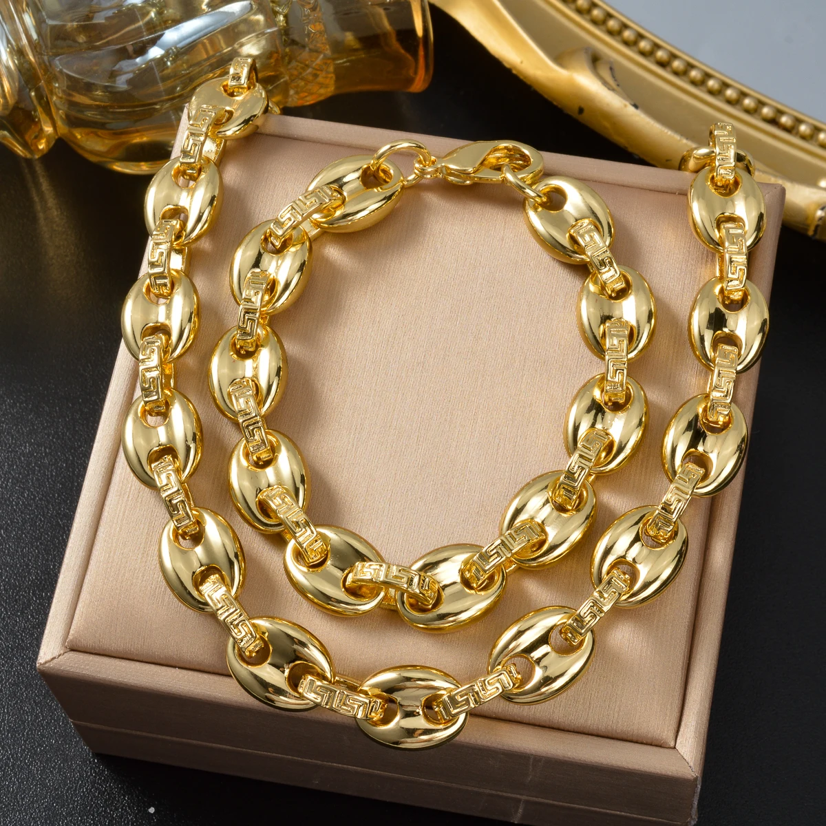 pig-nose-chain-jewelry-set-18k-gold-plated-copper-necklace-bracelet-hip-hop-link-chains-accessory-for-women-men-daily-party-gift