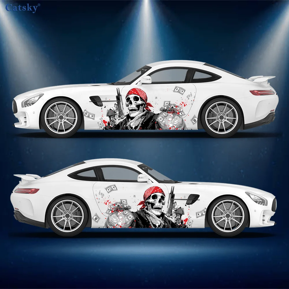 Terrorist Skull Gun Robbing a Lot of Dollar Stickers, for Car and Truck, Durable, Fade-Resistant, Easy to Install Remove - Enhan
