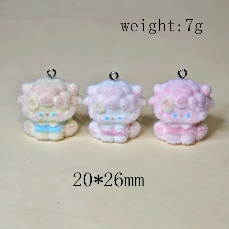 

20pcs 3D Flocking Cute Sheep Doll Cartoon Animal Resin Charms For Keychain Necklace Earrings Making DIY Jewelry Accessories