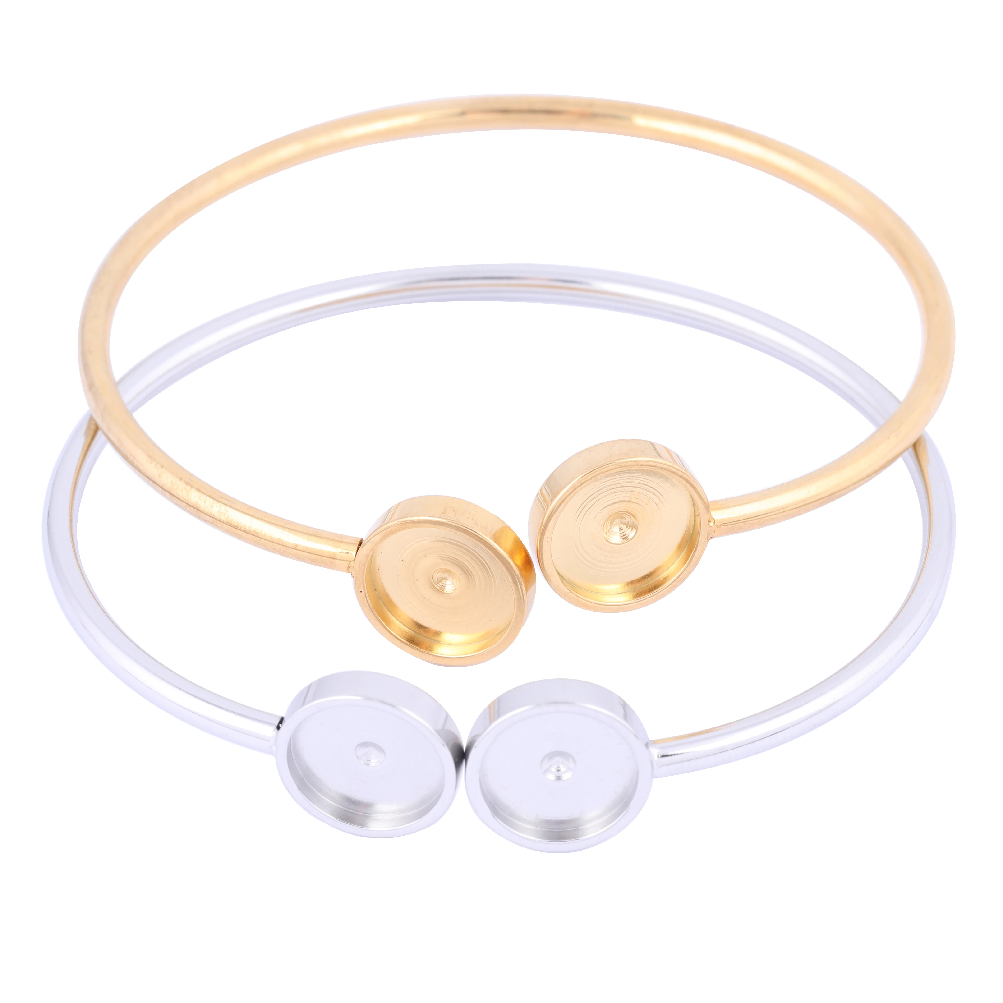 5pcs 56cm wide Stainless Steel 8mm 10mm Cabochon Bracelet Base Setting Trays Gold Plated Bendable Bangle Bezel Blanks Diy