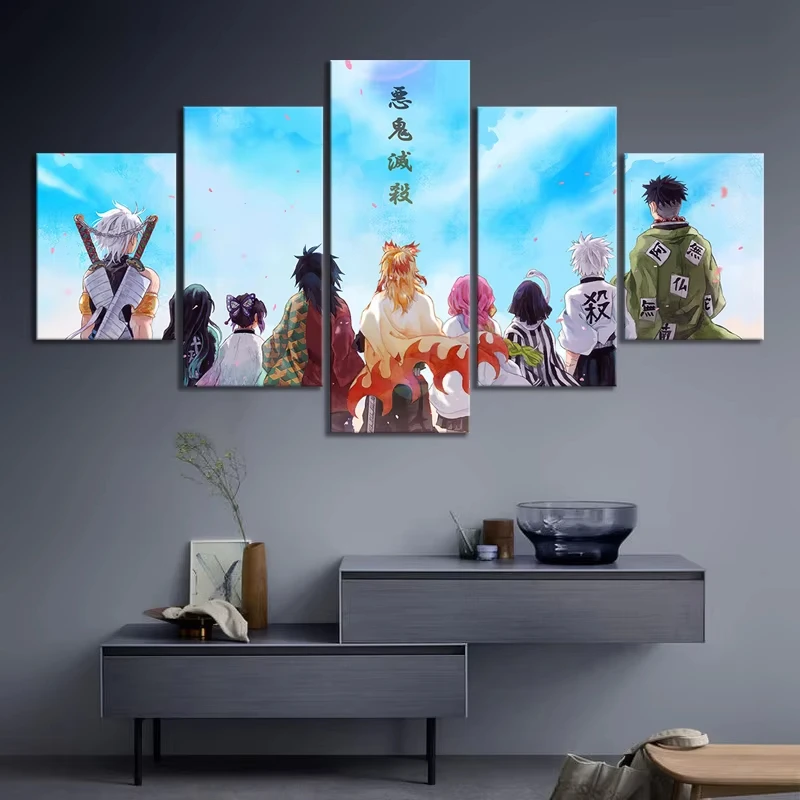 Unframed 5Pieces Pillars Demon Slayer Kimetsu No Yaiba Anime Picture Artwork Canvas Wall Art Paintings for Bedroom Decor Gift