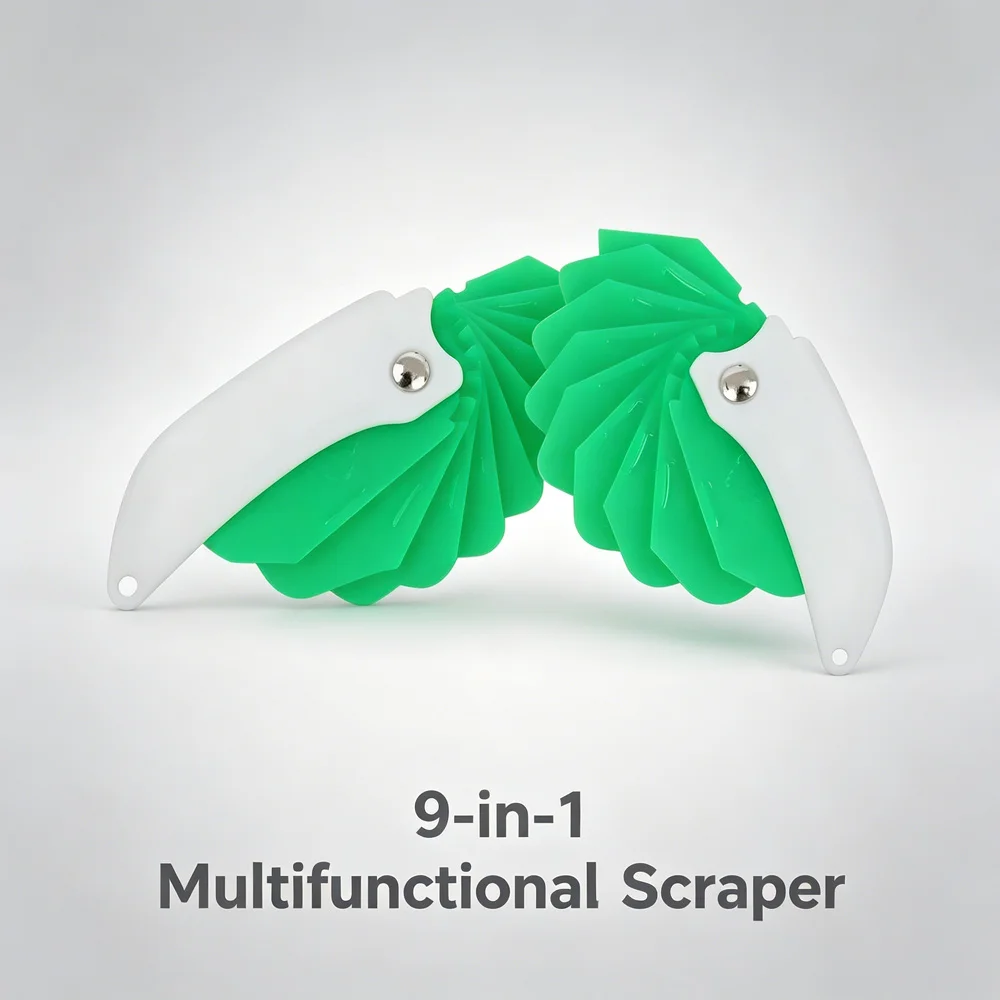 Household Auto Dual Use 9-in-1 Foldable Scraper Multi Shape Blades For Glue Decal Tile Gap Sticker Residue Cleaning Work