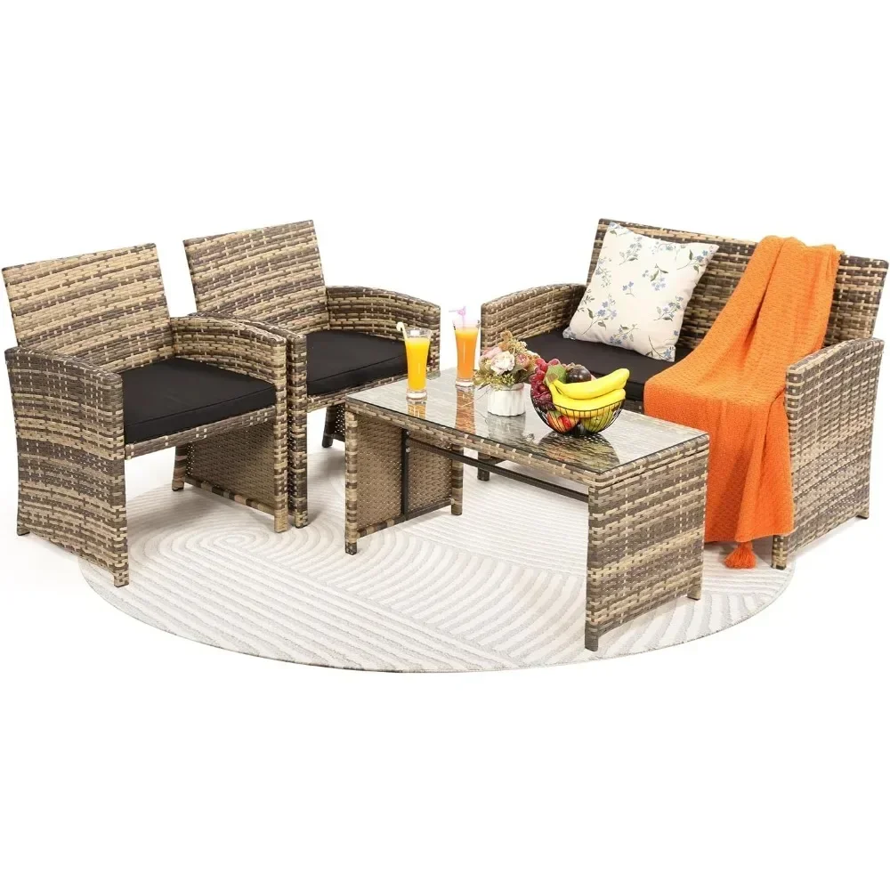 

Rattan Patio Furniture Set,Outside Sectional Conversation Cushioned Sofa Set, Wicker Sofa Ideal for Garden, Porch