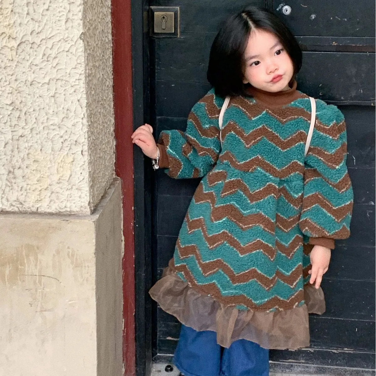 Girl Dress 2023 Winter New Korean Children Wear Korean Style Imitation Lamb Wool and Cashmere Thickened Girl Winter Dress