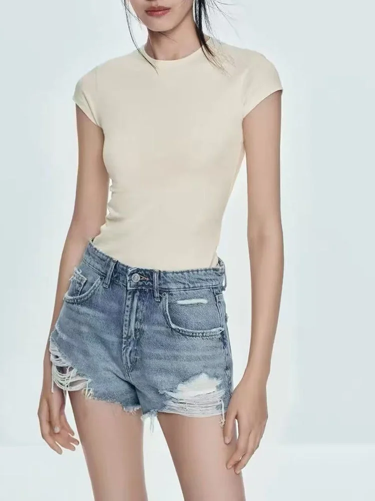 

High Waist Wide Leg Jeans Short Pants Women's Fashion New Arrival Multi-Color High Waist Arc Denim Shorts 2026 Summer