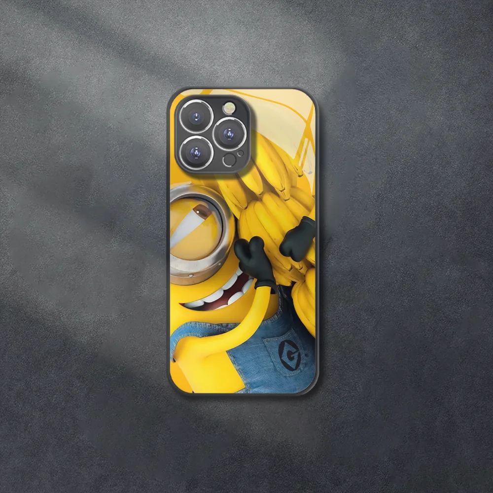 Cartoon M-Minions Geel Gehard Glazen Telefoonhoesje Voor Iphone 11 12 13 14 15 Pro Max X Xr Xs Max 7 8 Plus Mini Bumperhoes