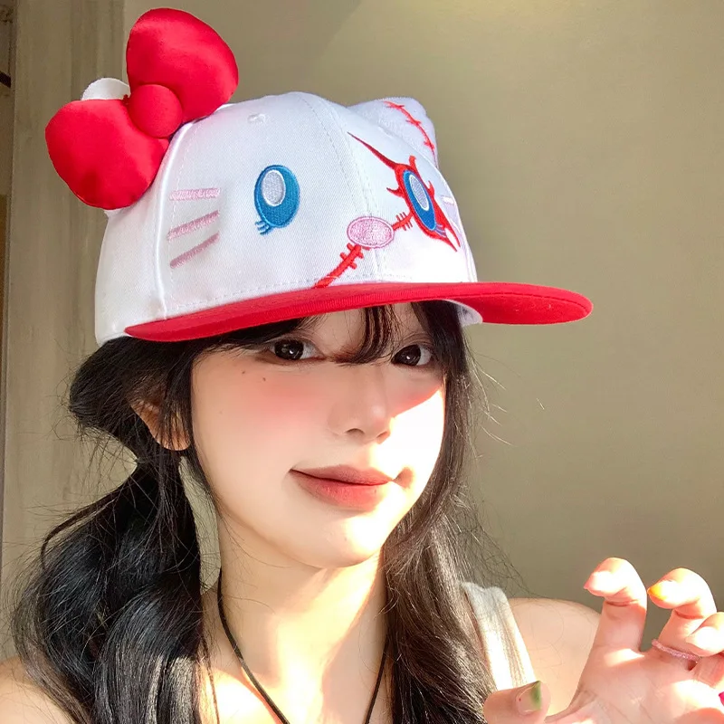 

Hello Kitty Peaked Hat Y2k Funny Cap for Cute Girls Women with Bow Baseball Hat