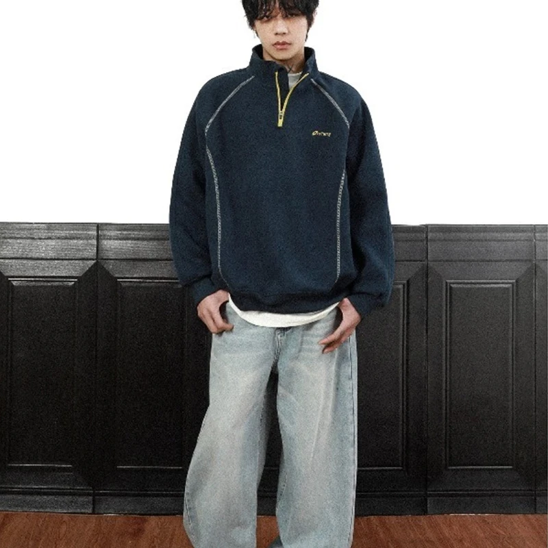 الخريف رسالة ملابس منقوشة بكم طويل نصف البريدي بلوزات رجل الهيب هوب موضة المرقعة سوداديرا Y2K الشارع الشهير البلوز هوديس #2