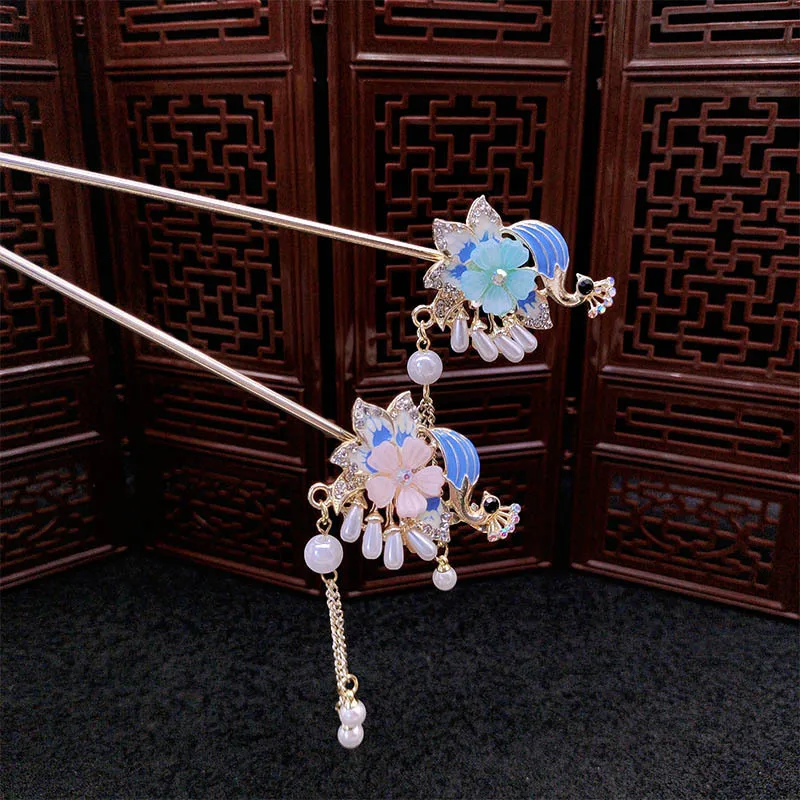 دبابيس شعر على شكل شرابة لؤلؤ الطاووس على الطراز الصيني، دبابيس شعر أوبدو راقية، إكسسوارات هانفو الجديدة على الطراز الصيني #3