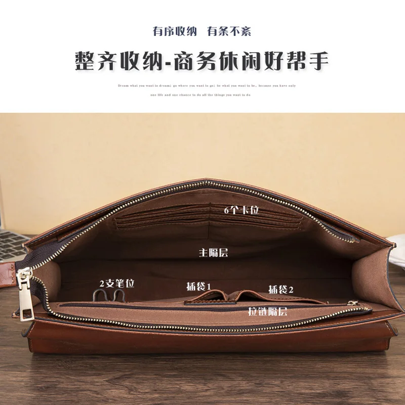 New Retro Style Business Bag Handbag Men\'s Bag File Bag Data Packet A4 Briefcase Men\'s Leather