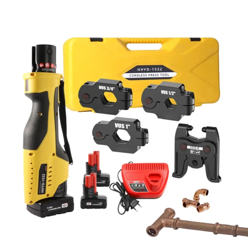 Cordless Hydraulic Plumbing Machine Copper Pipe Crimping HVAC Tool Kit With Compact Pro Pressing Rings Jaw VUS 1/2-1