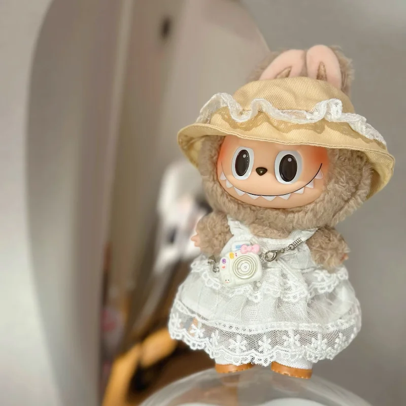 Poppenkleertjes voor Labubu V1 V2 V3 Schattige pop aankleedaccessoires Set Zonnehoed Witte kanten jurk Set Perifere decoratie Speelgoedgeschenken