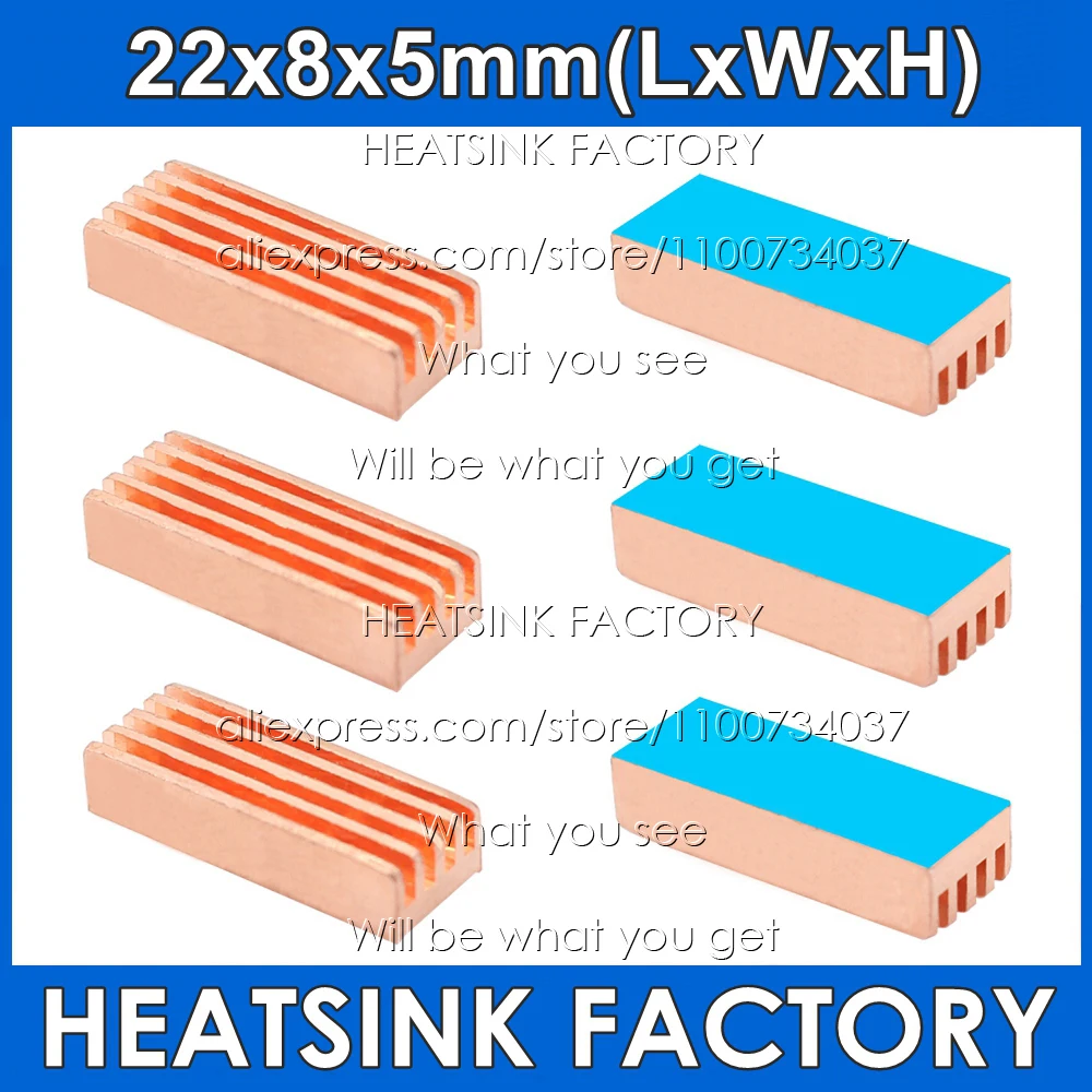 22x8x5mm 100% Pure Copper Heatsink Radiator Cooler For Memory Cooler PC Raspberry Pi Processor RAM MOS