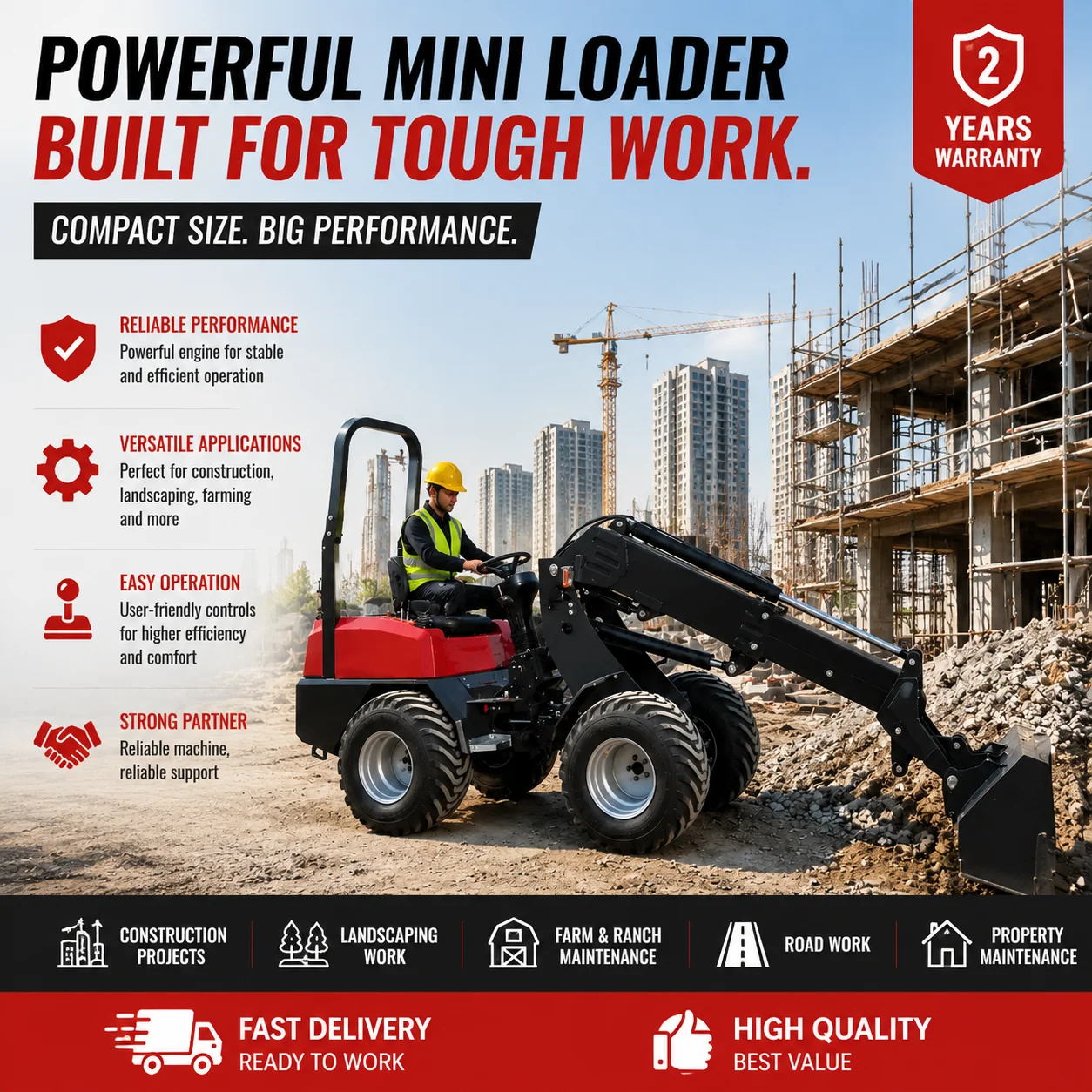 Custom CE Euro 5 Compact Telescopic Loader for Construction Farm Material Transport and Earthmoving Applications view 4