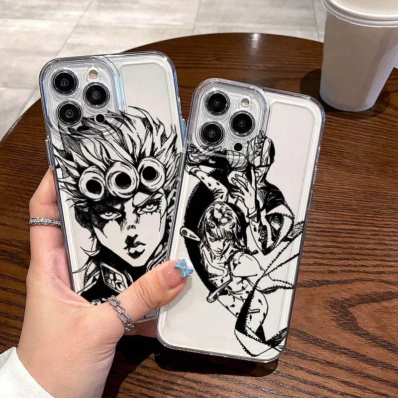 

For Apple iPhone 17 16e 16 15 14 13 12 11 XR Air Pro Plus Max Mini Transparent Cover J-JoJo Bizarre Adventure Chic Phone Case