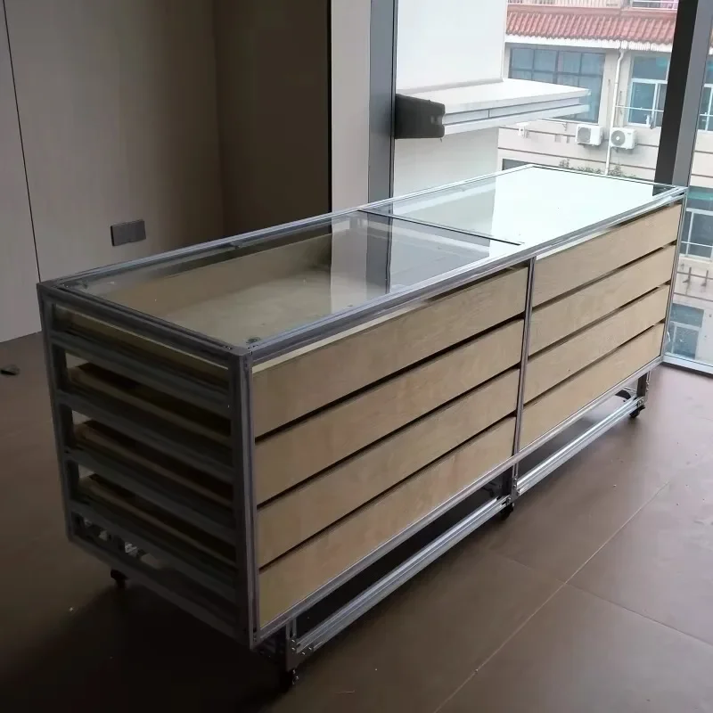 #Aluminum profile shopping mall display container birch ocean board modern jewelry store display rack Nakajima platform display