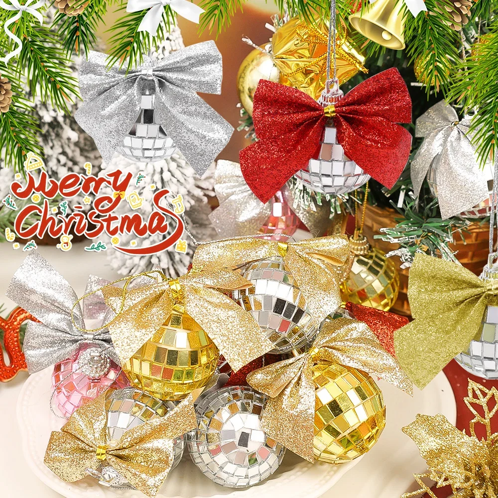 1/10PCS Christmas Decor Mirror Balls Flashing Bowknot Ornament Xmas Tree Hanging Articles New Year Party Home Decoration Pendant