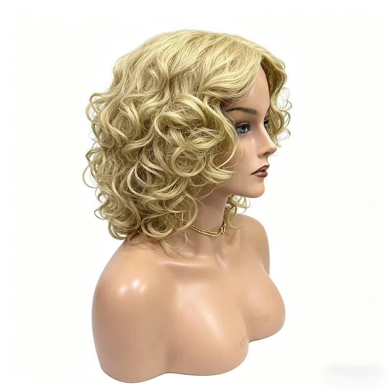 Fashionable gradient from brown to blonde, elegant romantic wavy style, synthetic full machine-made wig