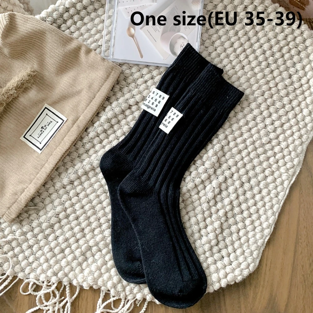 New Middle Tube Knitted Socks Keep Warm Cotton Women's Sock Cloth Label Mid-tube Sock Winter image 6
