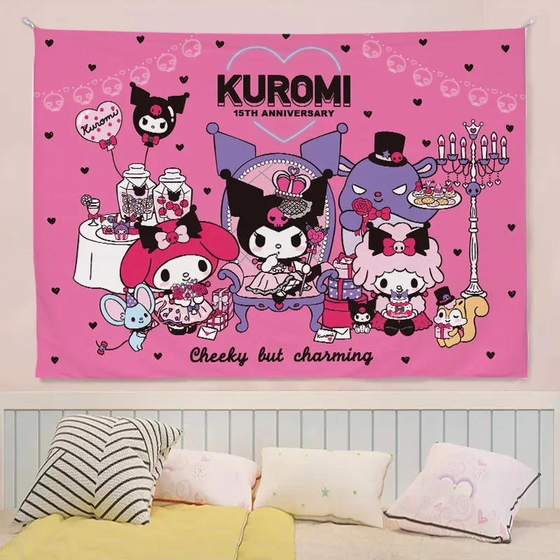 Kuromi Anime Hanging Cloth Bedroom Wall Decoration Cloth Cute Cartoon Dormitory Tapestry Hanging Painting  Background Cloth