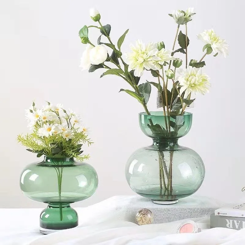 

Nordic Minimalist Style Green round Gourd Glass Vase Creative Simple Ornaments Hydroponic Flower Living Room Decoration