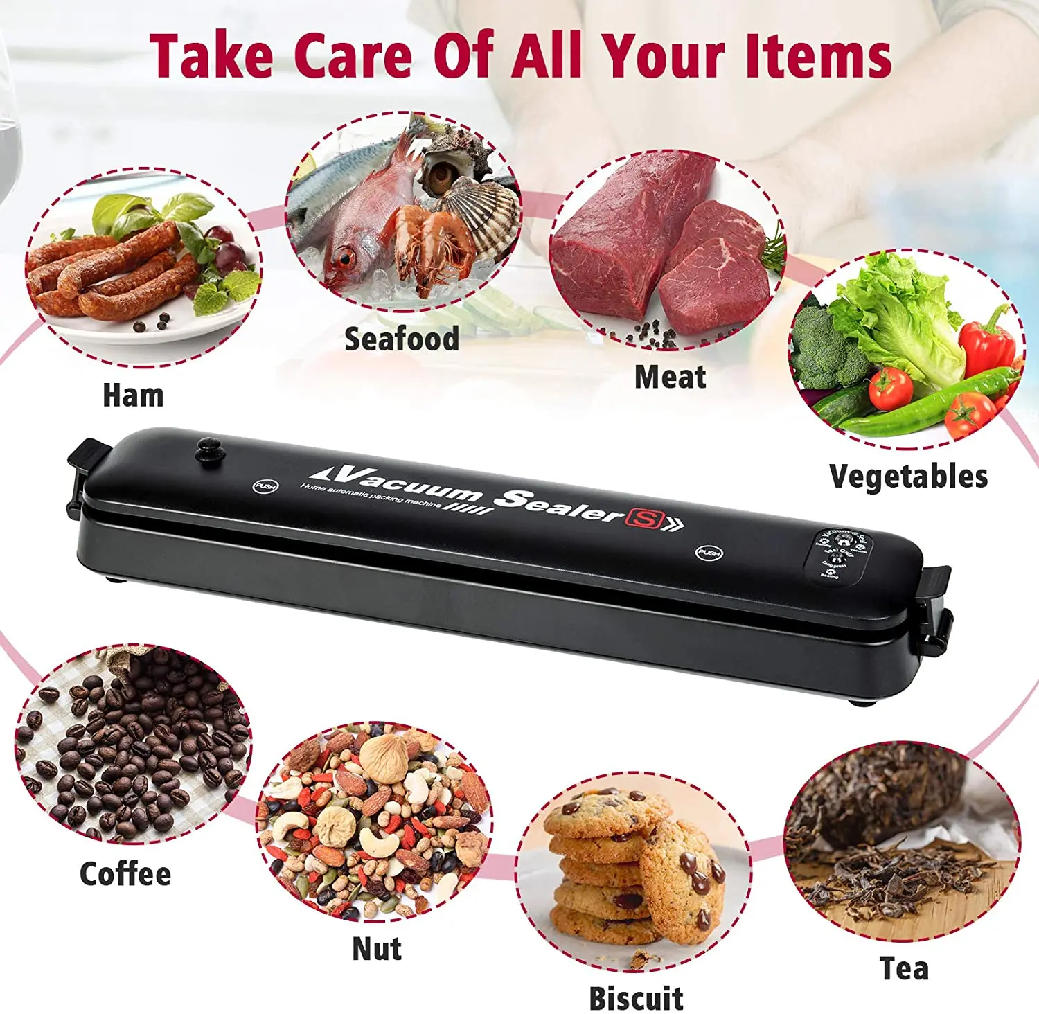 MiJia Vacuum Sealer Packaging Machine 220V/110V Household Food Vacuum Sealer Film Sealer Vacuum Packer Including 10Pcs Bags