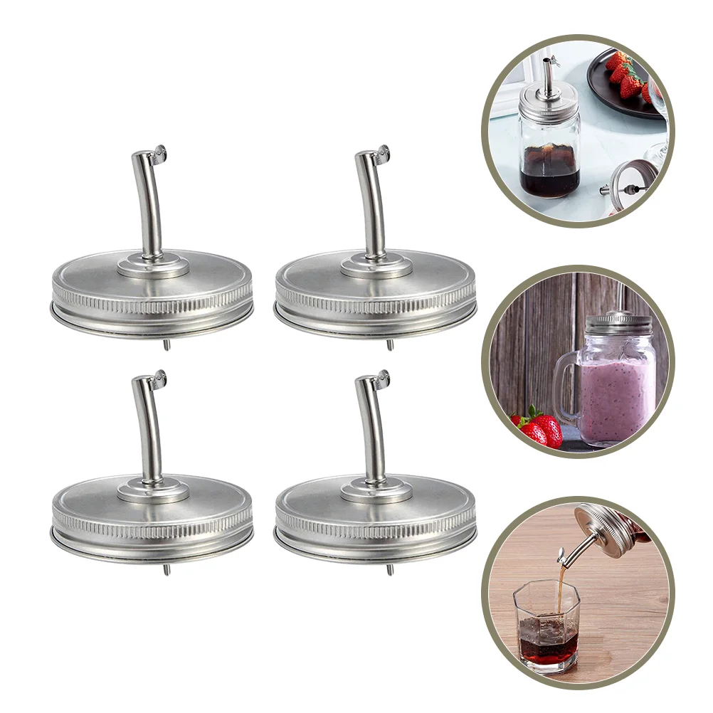 4 Pcs Stainless Steel Nozzle Mason Jars Lid Pour Spout Lids with Cover Spouts Oil