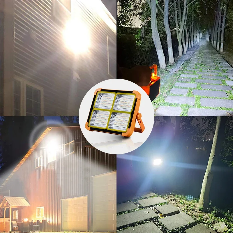 New Rechargeable Solar Flood Light Outdoor Portable LED Reflector Spotlight Rechargeable Projector Floodlight Construction Lamp