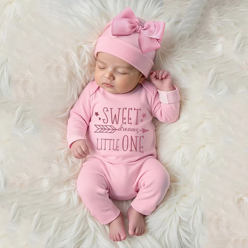 Ylsteed 2Pcs Newborn Photography Long Tleeves Romper Jumpsuit With Bow Hat Embroidery Baby Clothes Photography Props-HD