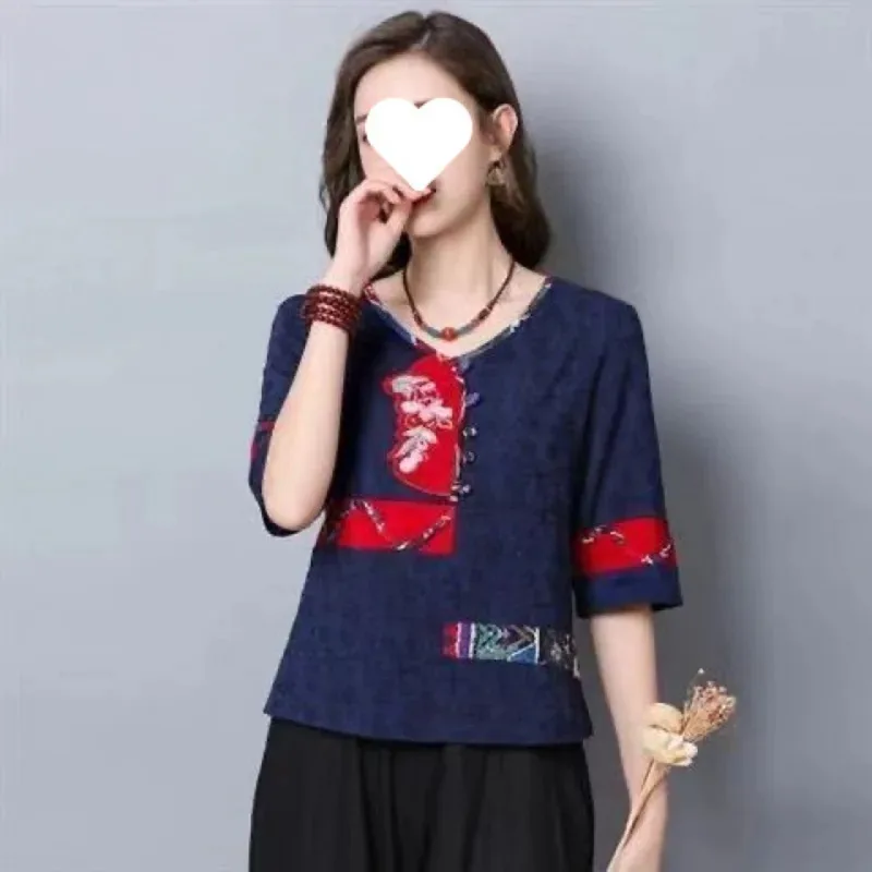 

CyFashion Одежда Футболка Harajuku Рубашки для женщин Одежда Хлопково-льняные летние футболки Повседневный этнический стиль Винтаж Y2k Топ Футболка