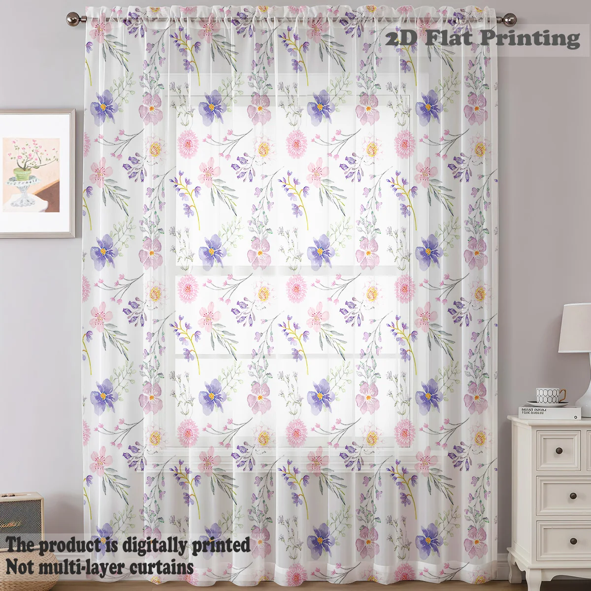 قطعة واحدة نافذة نمط الأزهار الستار شير الطازجة لينة ضوء البلد النمط الفرنسي الشمال يشعر قضيب جيب نافذة لوحة