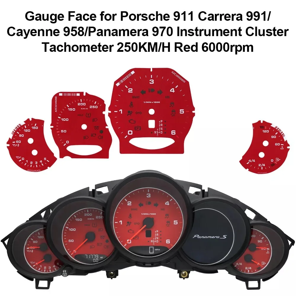 Gauge Face Overlay for Porsche 911 Carrera 991 / Cayenne 958 / Panamera 970 Instrument Cluster 250KM/H 300KM/H  6000rpm 8000rpm