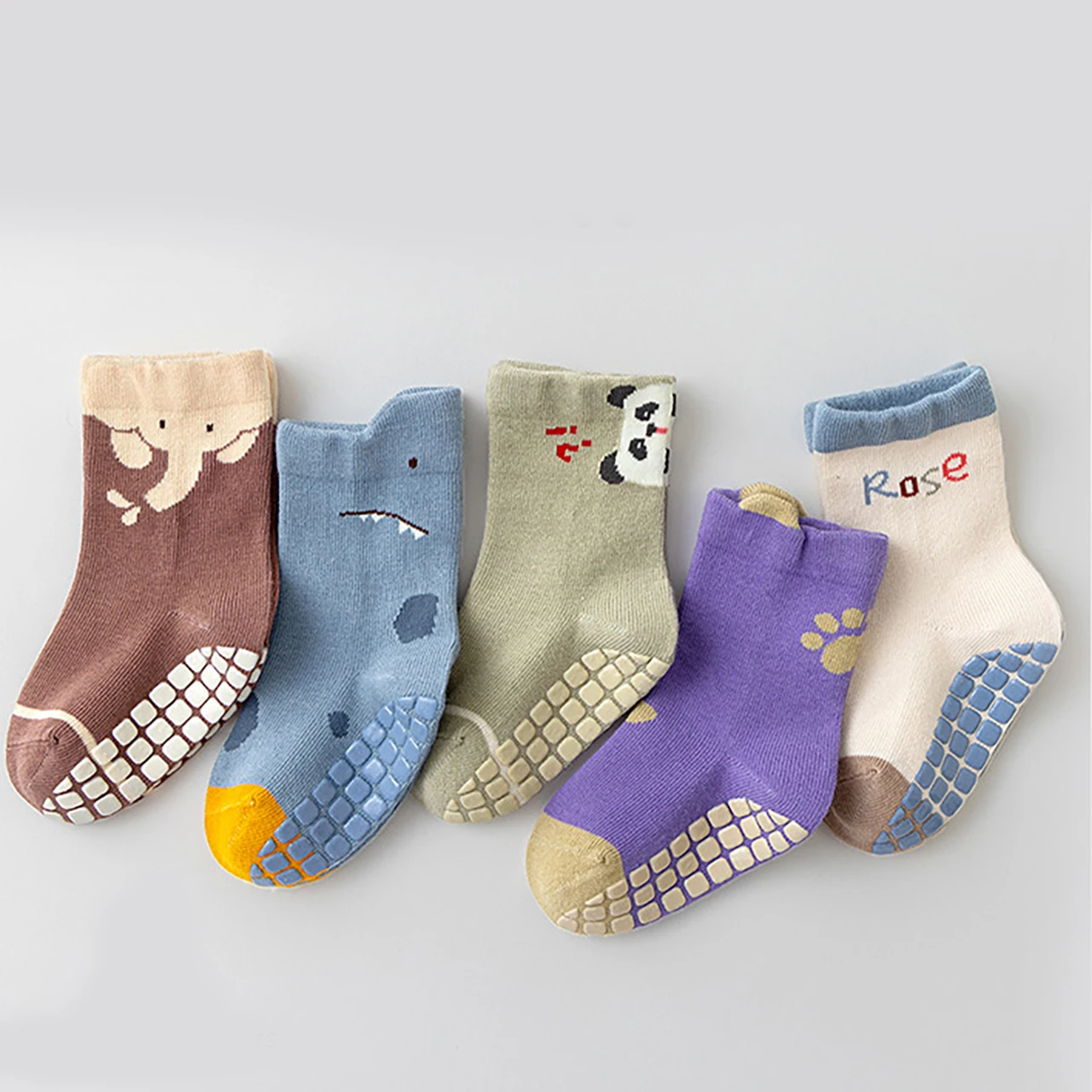 4Pair Indoor Baby Non-slip Floor Socks with Rubber Dots Newborn Learning to Walk Footwear Soft Cotton Kids Mid-Calf Sock 0-4Year