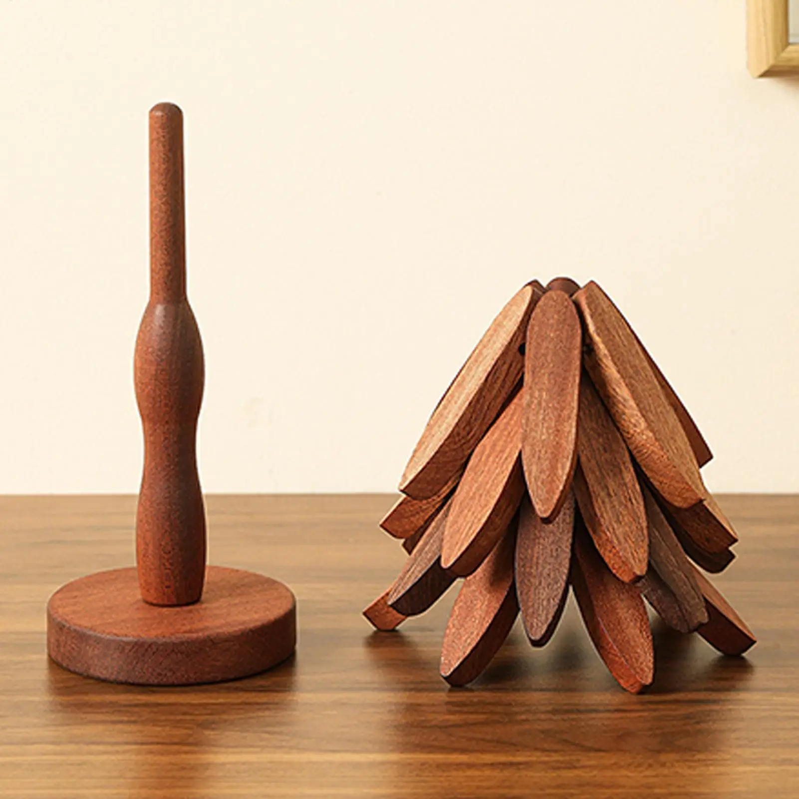 Christmas Tree Coaster Set Foldable Wood Trivet for Hot Pots/Pans/Bowls Xmas Table Decor for Kitchen Dining Room Restaurant Gift