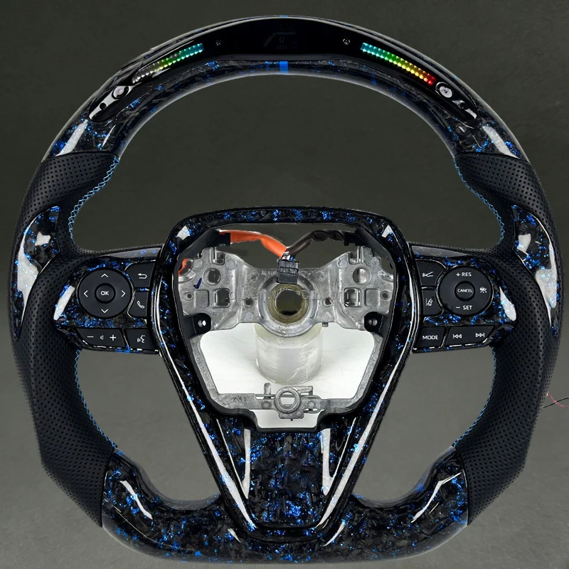 

Fit for Toyota 8th Camry Sports Blue Forged Carbon Fiber Steering Wheel 2018-2026 with LED RGB with Grip Blue Center Line Real