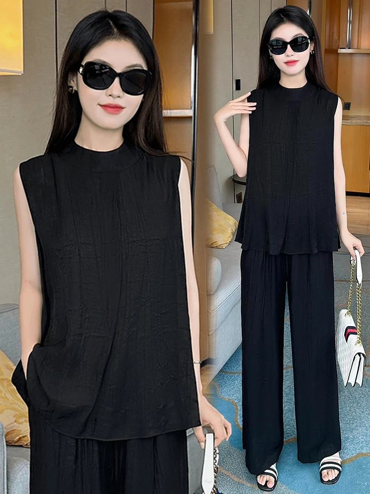 

Faionable Casual Women's Summer 2026 Two-Piece Set Svel Wide Leg Pants Trendy Streetwear Polyester Fiber round Ne