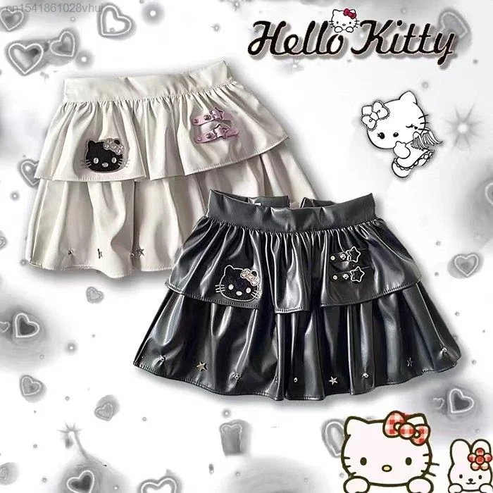 Sanrio Hello Kitty Aesthetic Skirts Star Girl Y2k Cute Y 2k Vintage Short Skirt Woman Clothes Balck White Gothic Mini Skirt Yk2