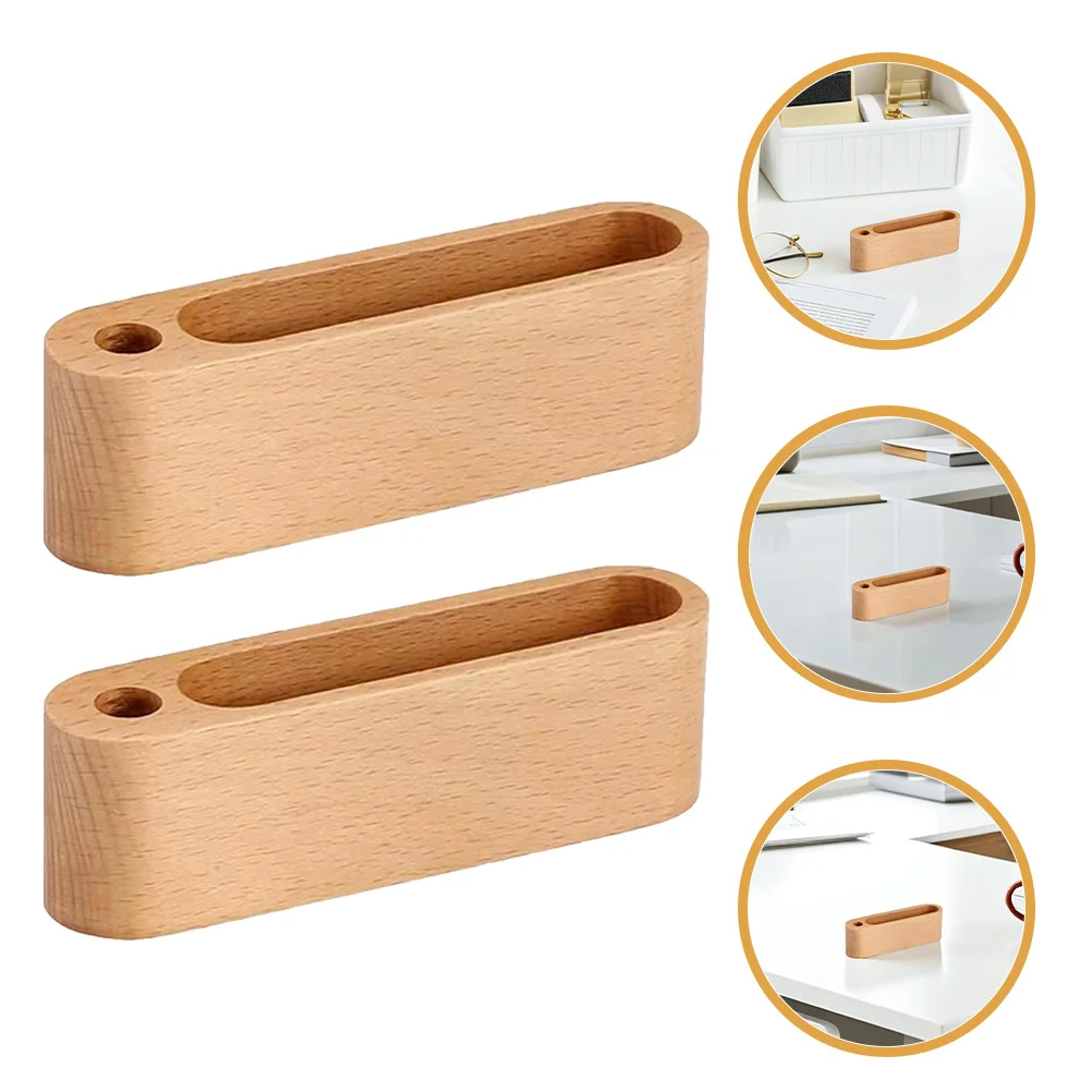 

2Pcs Beech Wood Business Card Display Stand Pen Organizer Office Desktop Name Card Box Postcard Holder Wooden Desk Organizer
