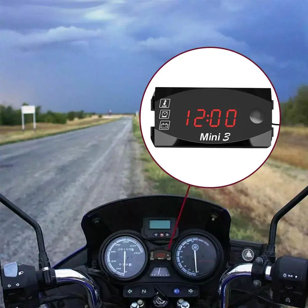 Moto LED orologio elettronico tempo tensione temperatura IP67 impermeabile antipolvere 12V metro 3 in1 schermo grande display digitale I0G9