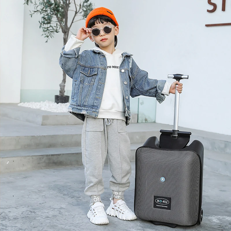 High Quality Travel Suitcase with Wheels for Children Can Sit and Ride Kids 20 Inch Luggage Travel Bags Baby Cabin Trolley Case