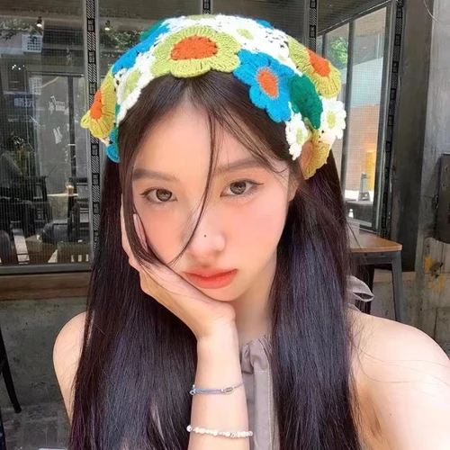 Tocado triangular de punto de estilo Retro Pastoral francés para chica especias, diadema triangular de moda artística de punto dulce y bonita para viaje