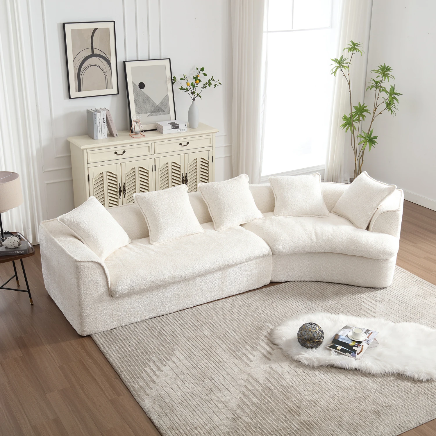 COOLMORE Boucle 3 Seater Sofa Oversized Comfy Corner Construction Left Hand Facing Beige