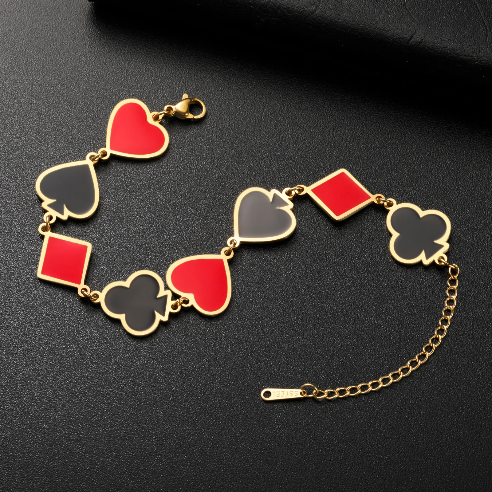 1pc Playing Card Enamel Bracelet  Stainless Steel Bracelet Fun Card Element  Chain Unique Jewelry Gift for Women Man Wholesale